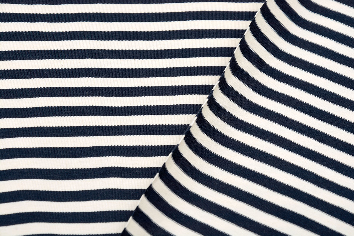 Cotton Jersey Stripe Creme Navy