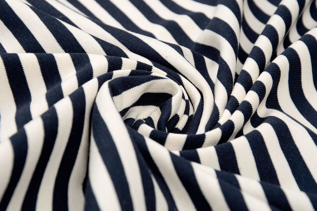 Cotton Jersey Stripe Creme Navy