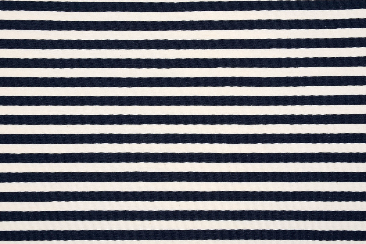 Cotton Jersey Streep Creme Marine