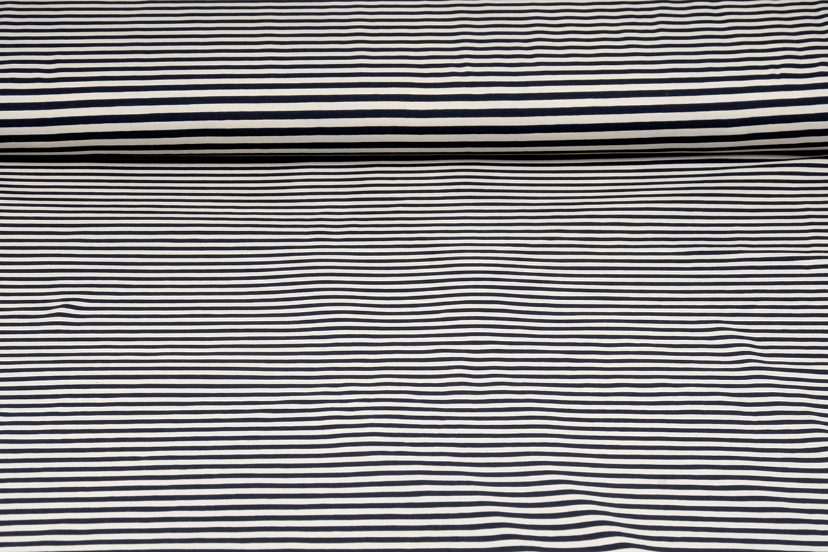 Cotton Jersey Stripe Creme Navy