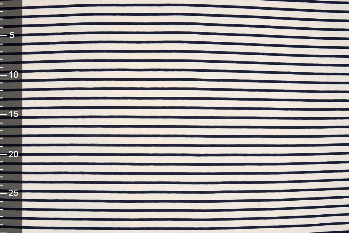Baumwolljersey Großer Kleine Streifen Creme Marineblau