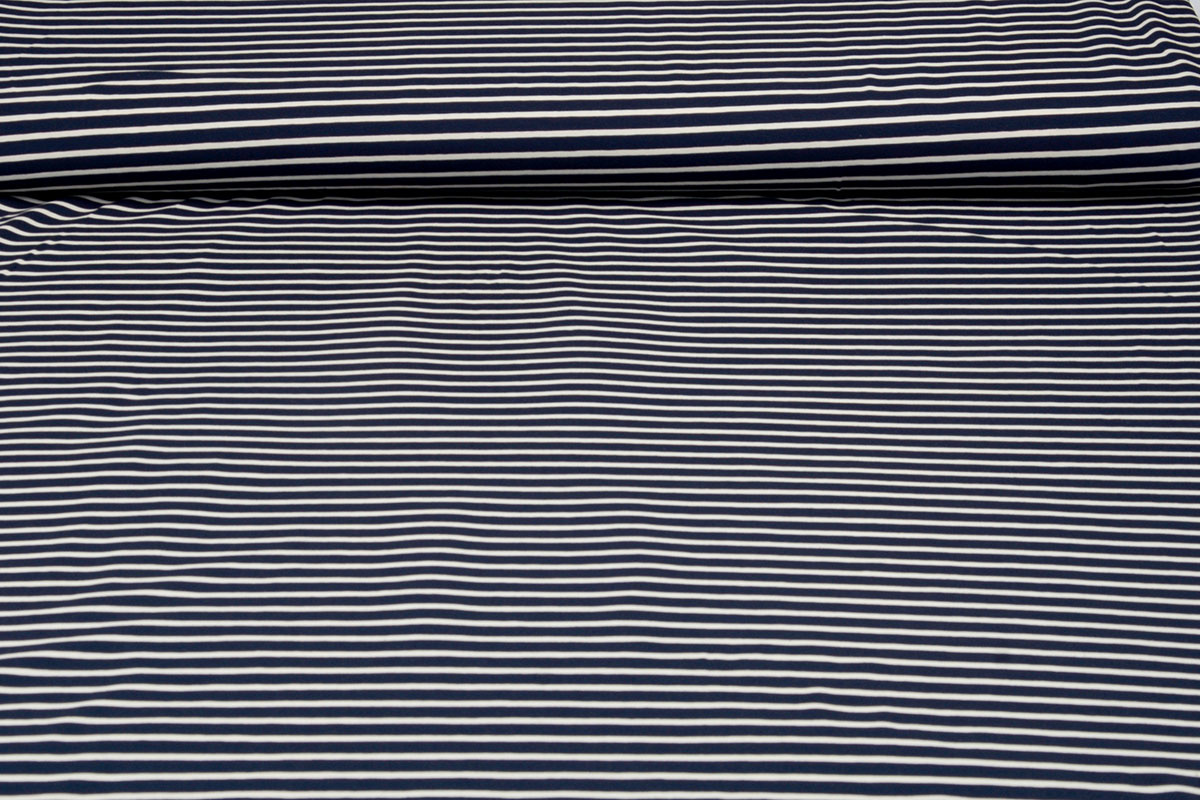 Cotton Jersey Large Small Stripe Navy Creme