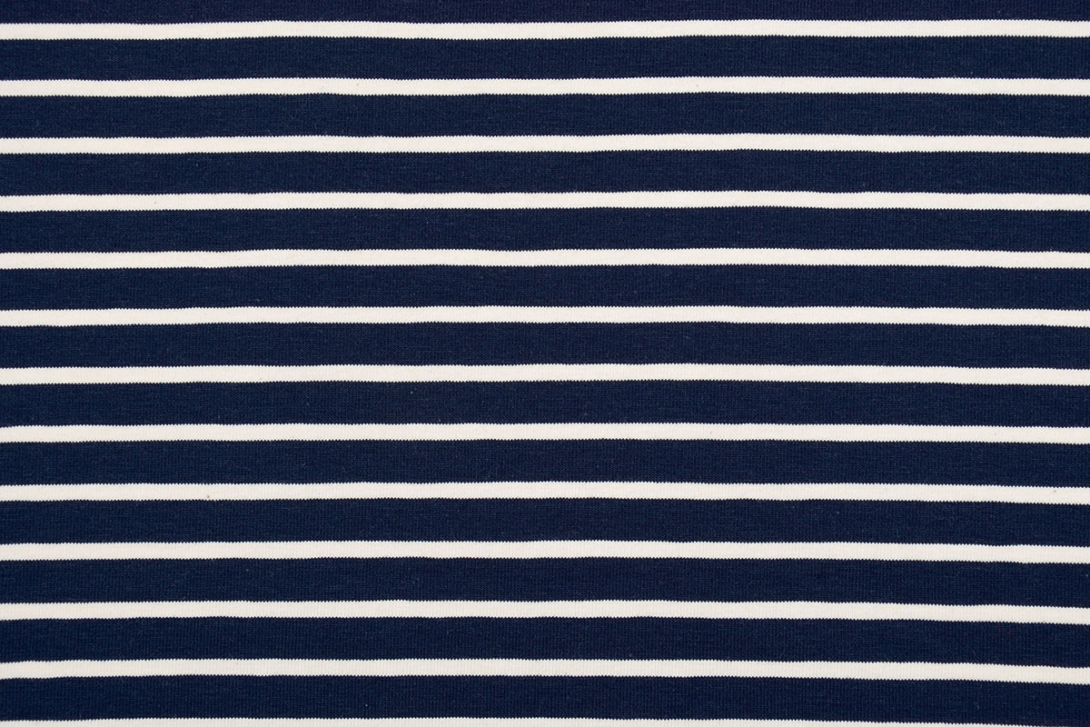 Cotton Jersey Large Small Stripe Navy Creme