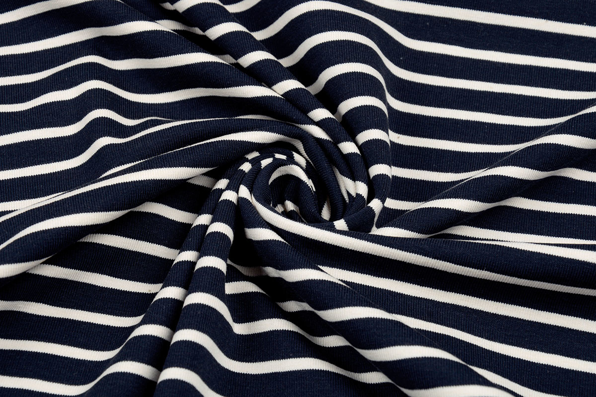 Cotton Jersey Large Small Stripe Navy Creme