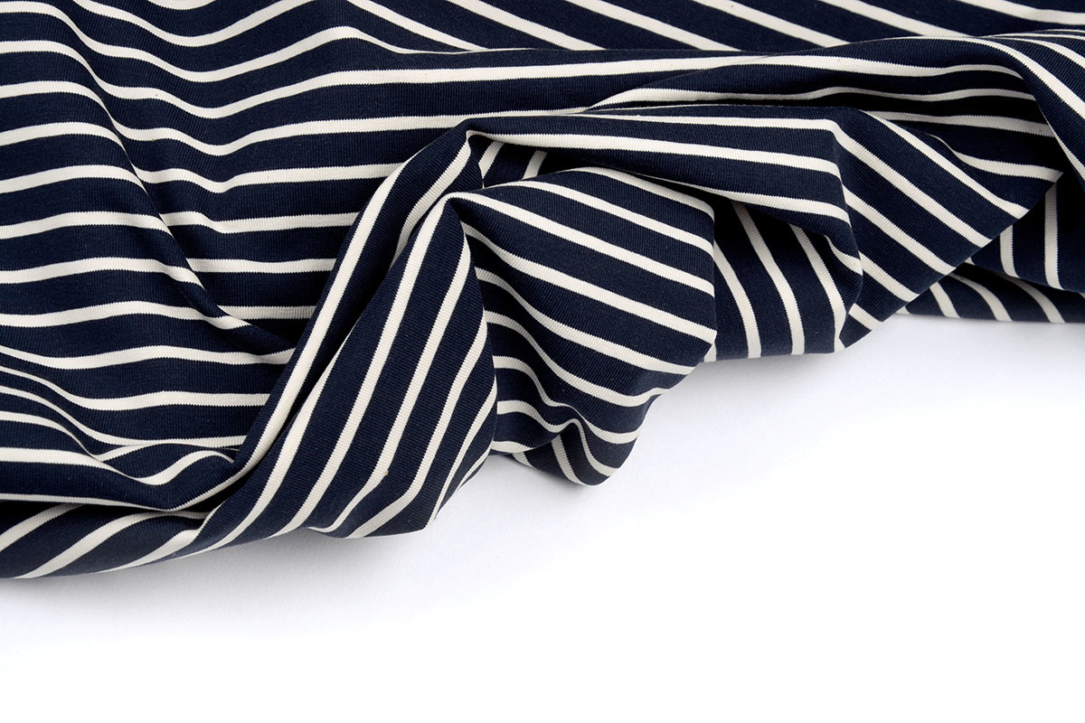 Cotton Jersey Large Small Stripe Navy Creme