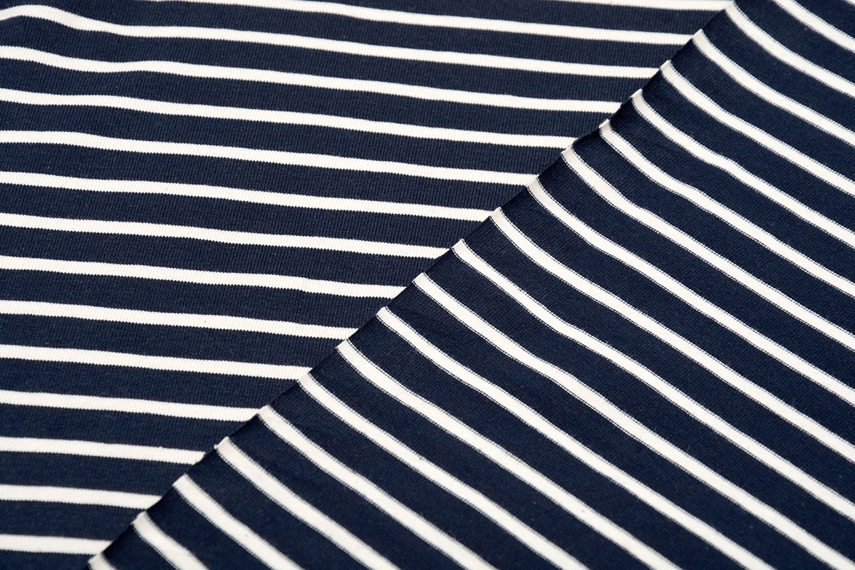 Cotton Jersey Large Small Stripe Navy Creme