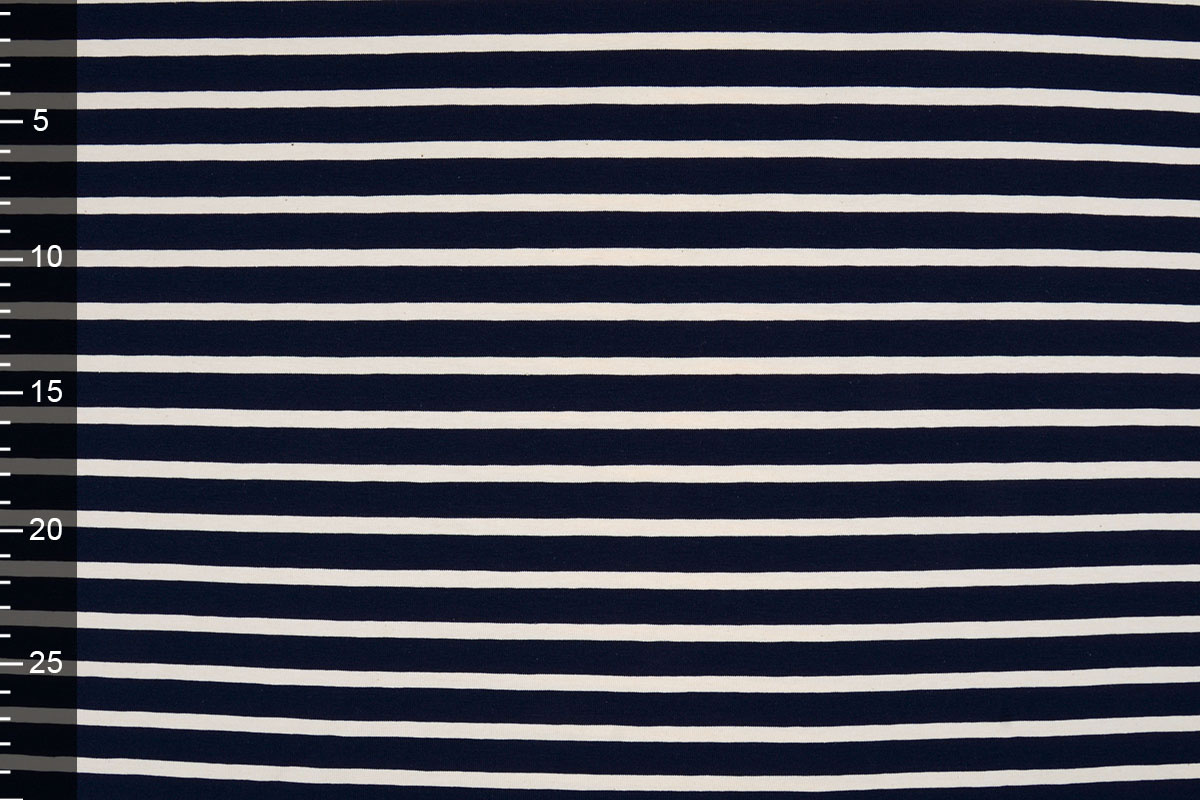 Baumwolljersey Großer Streifen Marineblau Creme