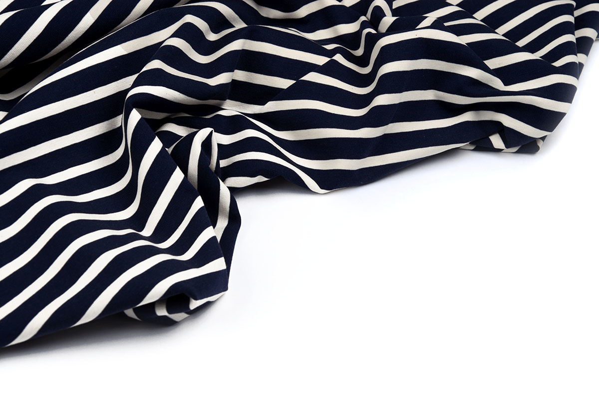 Cotton Jersey Large Stripe Navy Creme