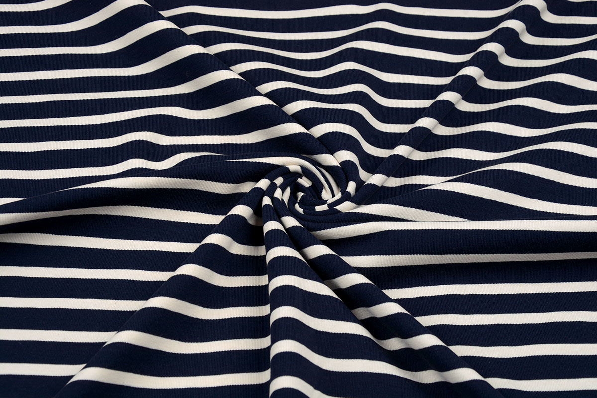 Cotton Jersey Large Stripe Navy Creme