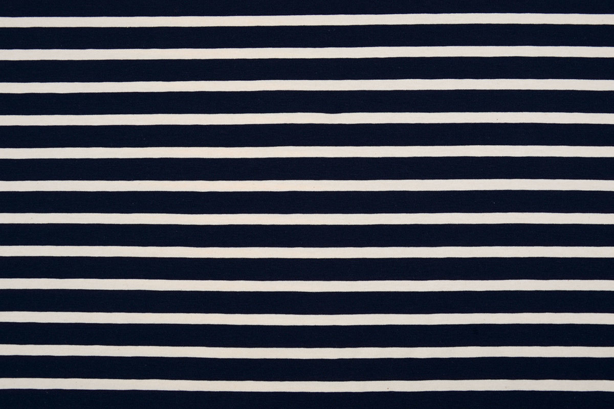 Cotton Jersey Large Stripe Navy Creme