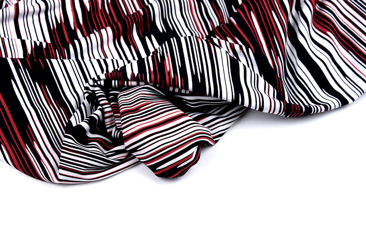 Lycra Trikot Crepe Simmer Abstrakte Streifen Rote