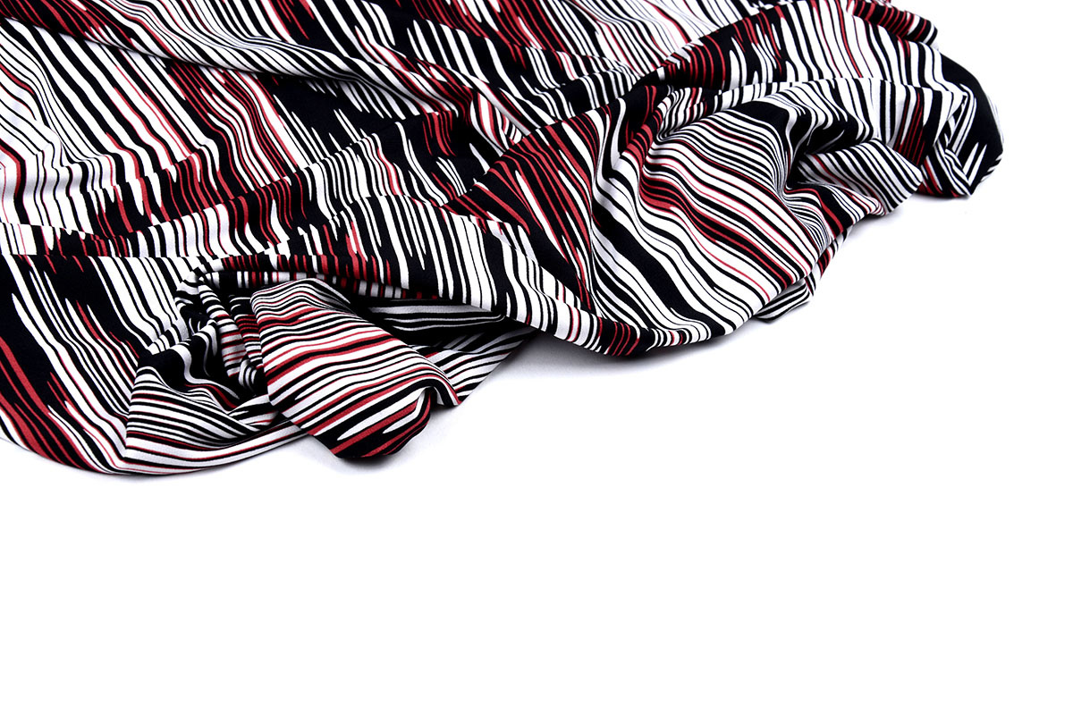 Lycra Trikot Crepe Simmer Abstrakte Streifen Rote