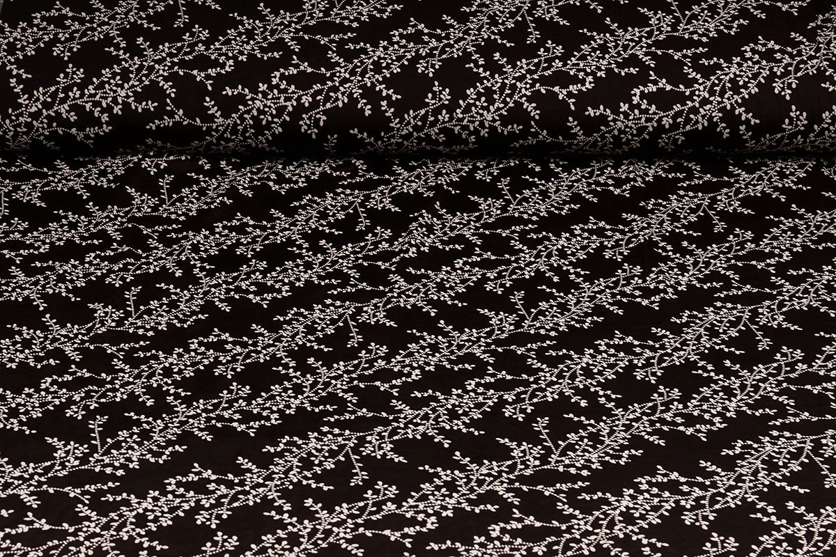 Cotton Jersey Simmer Leaves Ivy Dark Brown