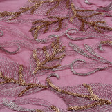 Embroidered lace Feathers Bordeaux Gold