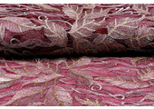 Embroidered lace Feathers Bordeaux Gold