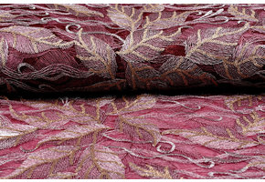 Gestickte Spitze  Federn Bordeaux Gold