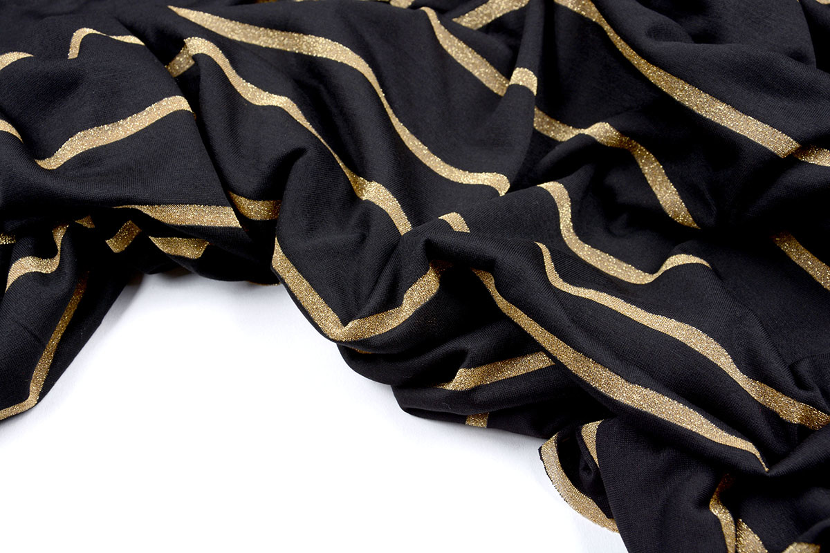 Viscose Jersey met lurex Strepen Zwart Goud