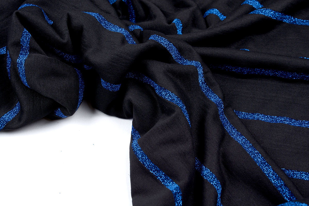 Viscose Jersey met lurex Strepen Zwart Blauw