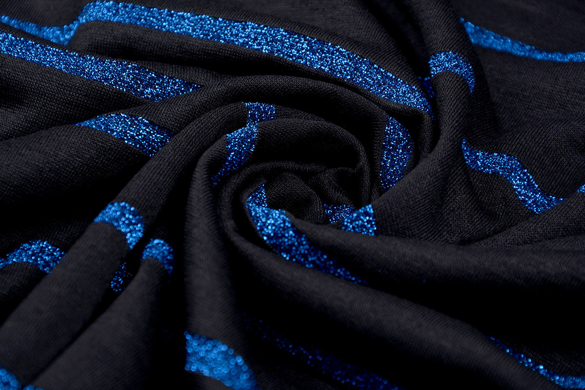 Viscose Jersey met lurex Strepen Zwart Blauw