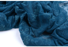 SpitzenStoff Jasmin blume  Petrol Blau