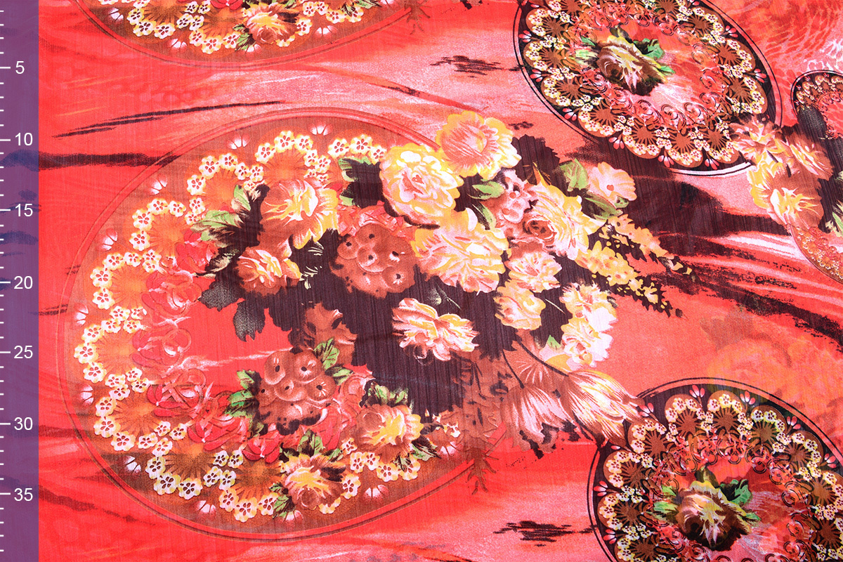 Chiffon Printed Asian Red