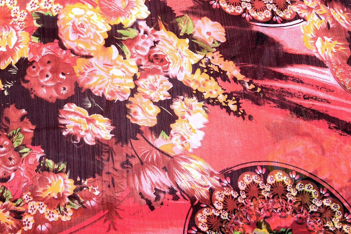 Chiffon Printed Asian Red