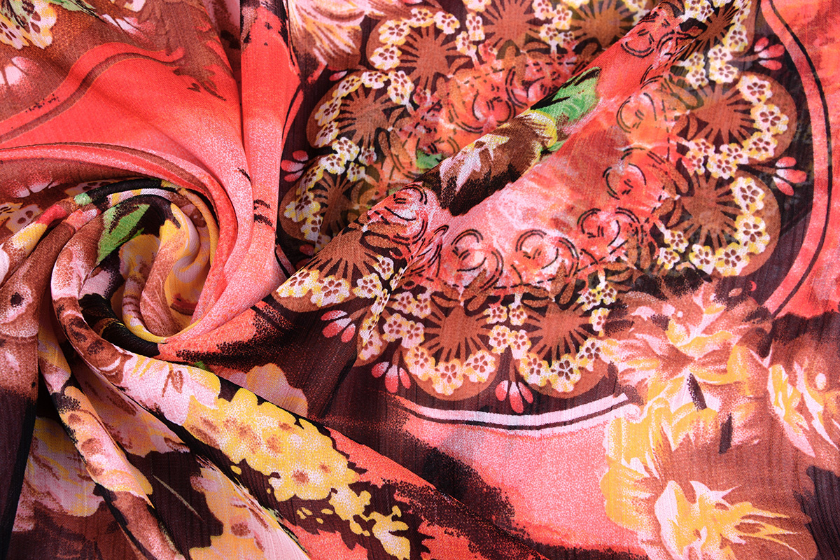 Chiffon Bedrukt Aziatisch Rood