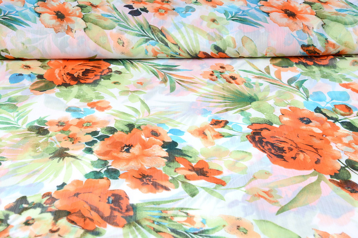 Chiffon Printed Tropical Flowers