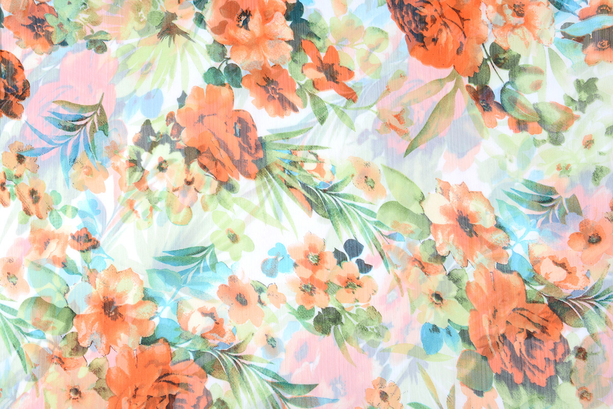 Chiffon Printed Tropical Flowers