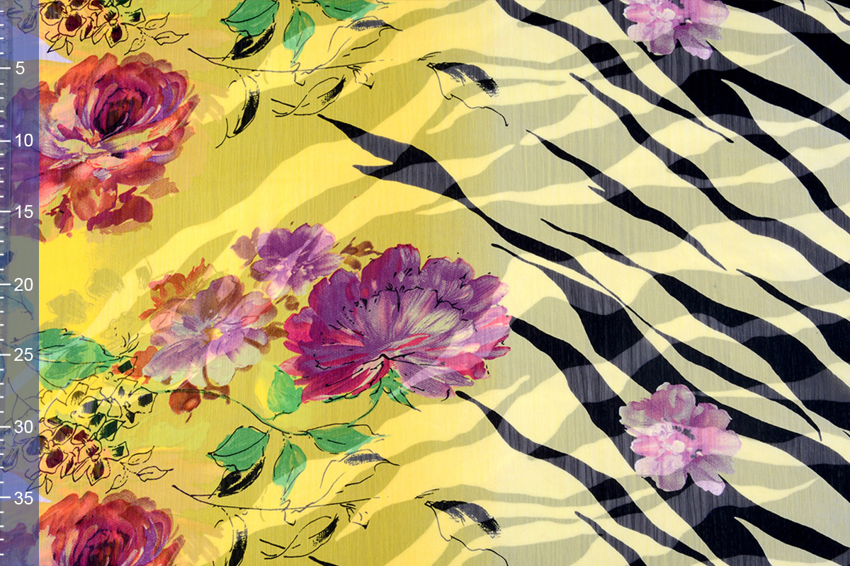 Chiffon Printed Zebra print Flower Yellow