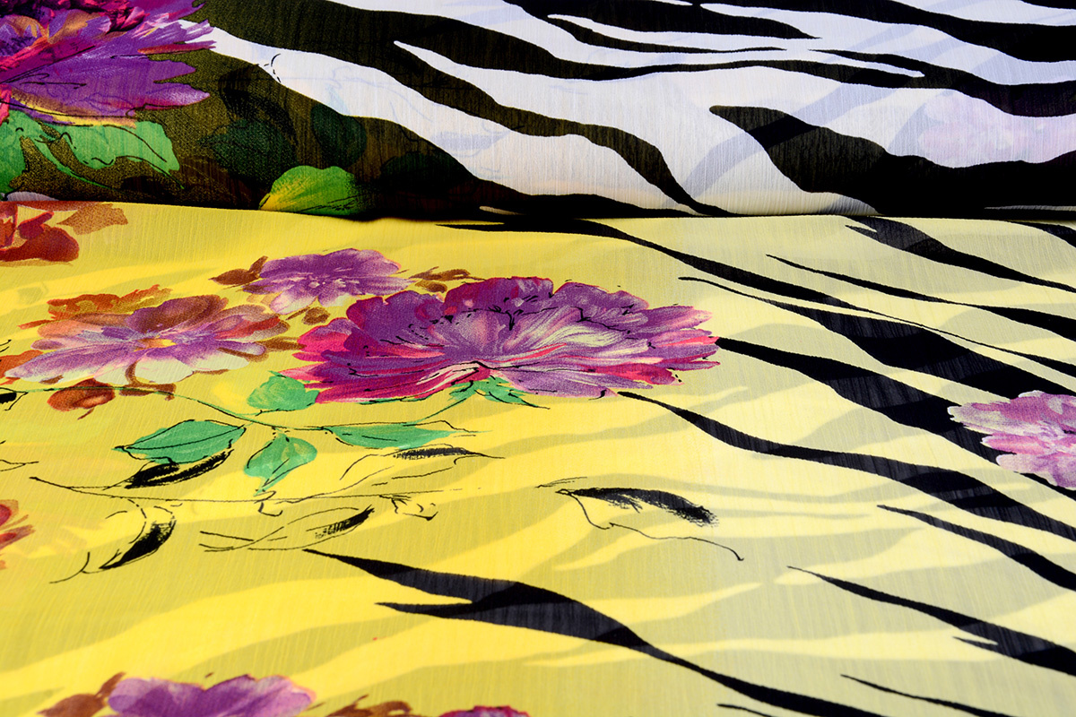 Chiffon Printed Zebra print Flower Yellow