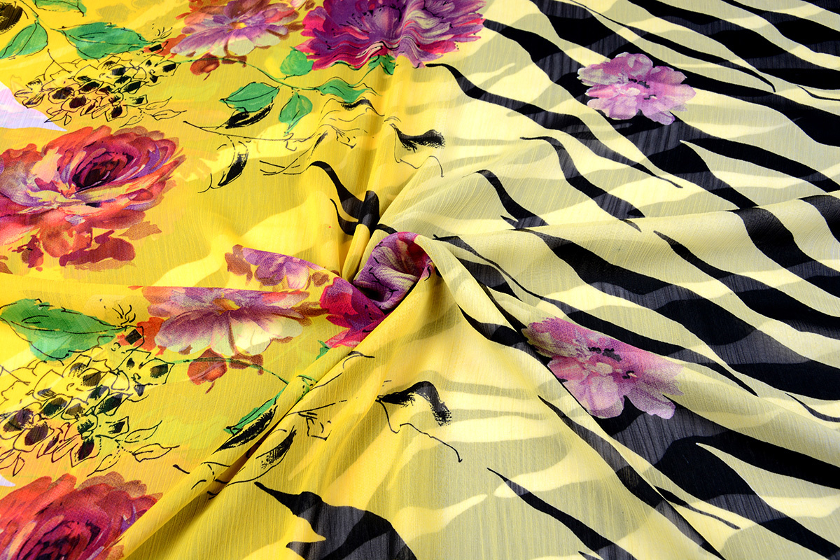 Chiffon Printed Zebra print Flower Yellow