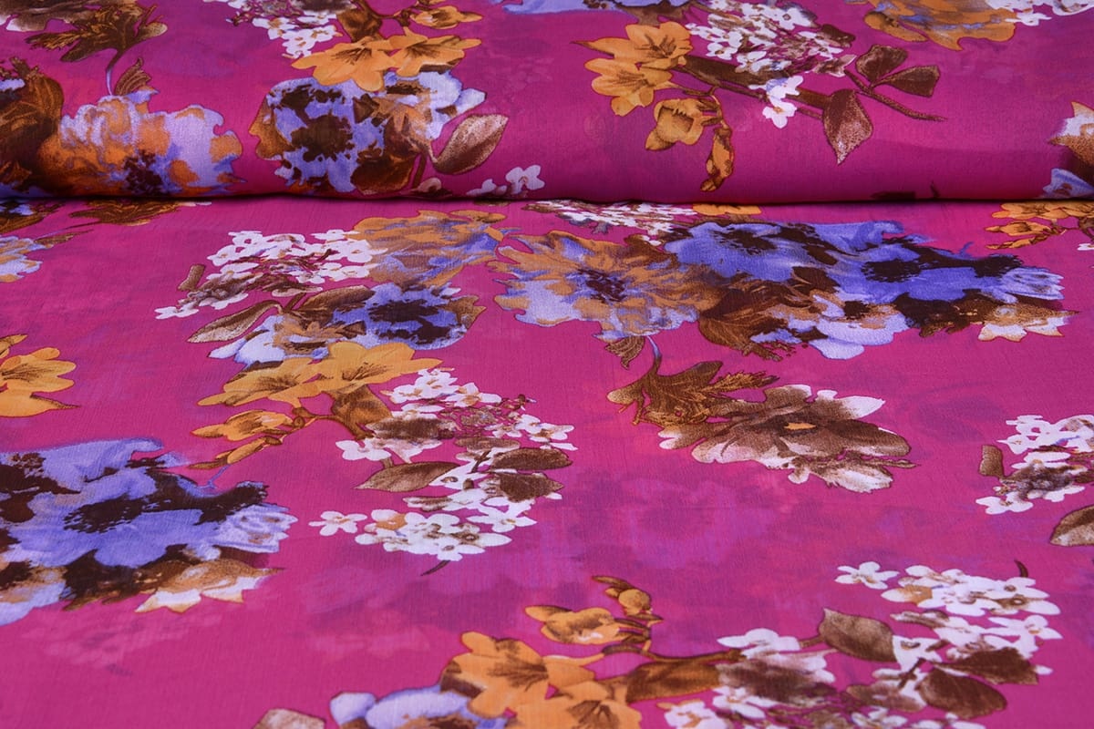 Chiffon Bedrukt Bloemen Cyclaam
