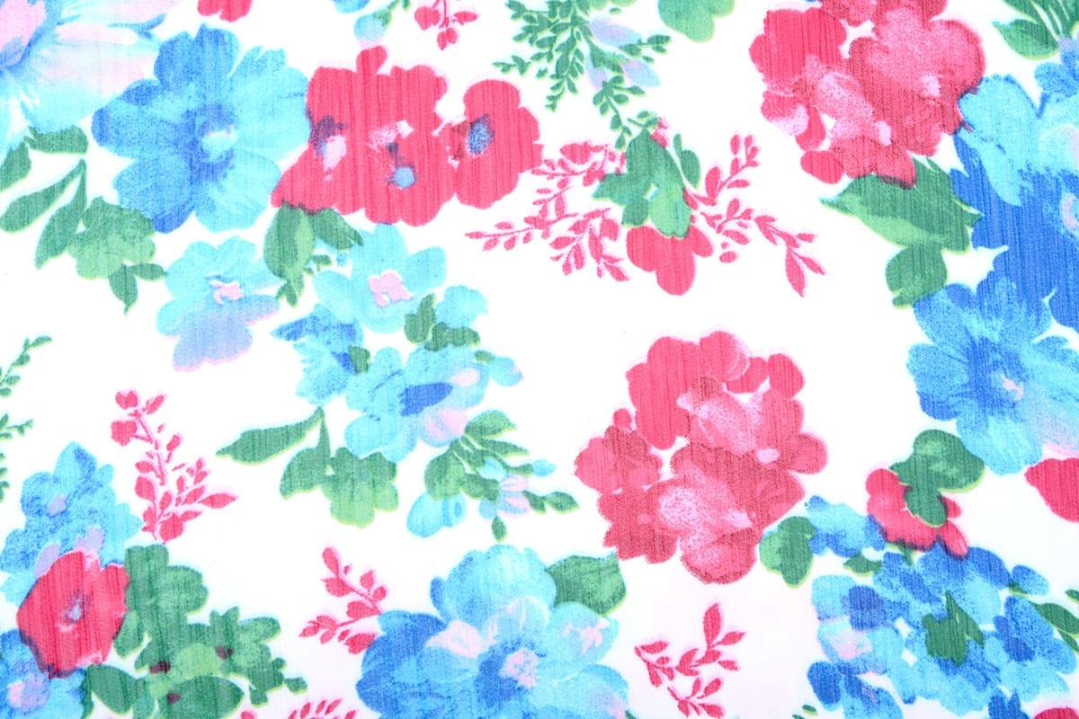Chiffon Printed Flowers Aqua Pink