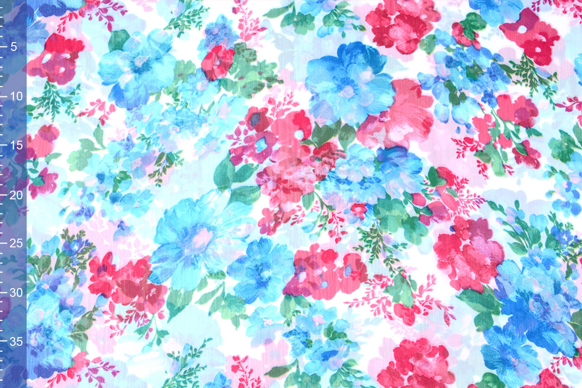 Chiffon Printed Flowers Aqua Pink