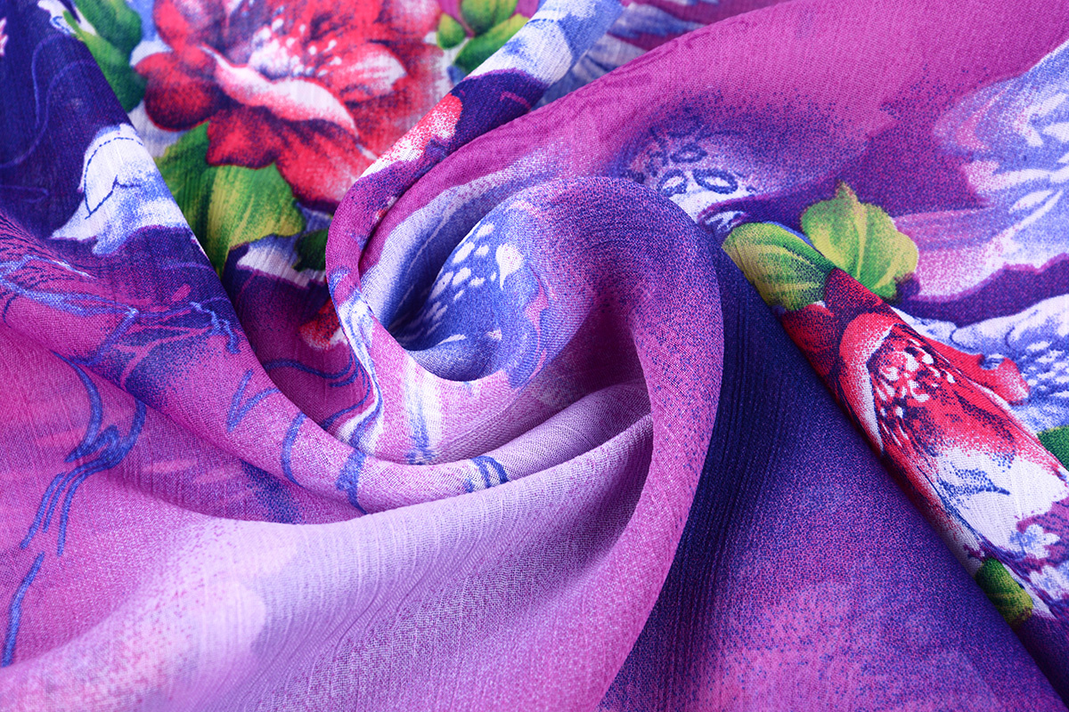Chiffon Printed Flower Purple Blue