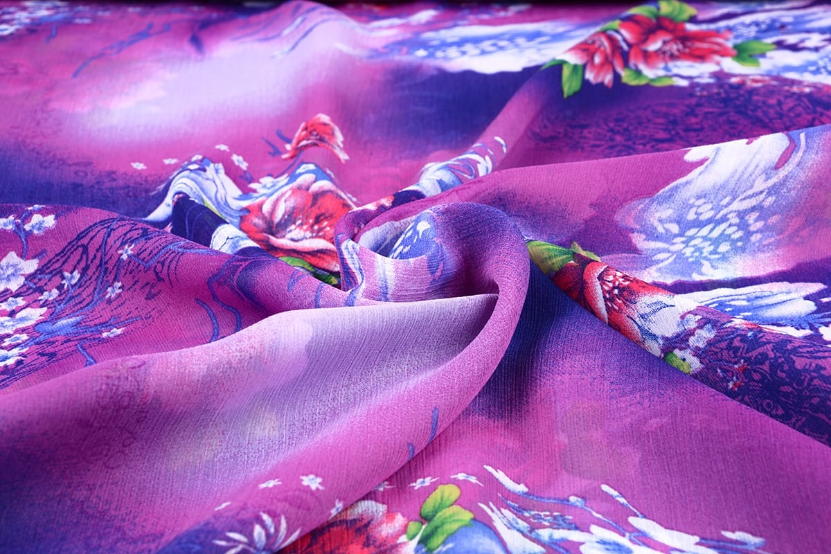 Chiffon Printed Flower Purple Blue