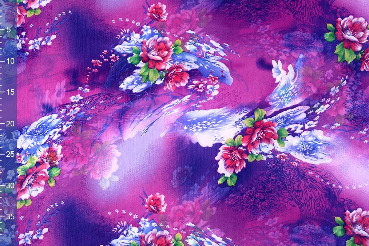 Chiffon Printed Flower Purple Blue