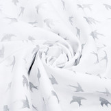 100% Cotton Birds White Silver