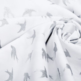 100% Cotton Birds White Silver
