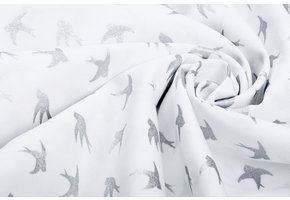 100% Baumwolle Vögel WeißSilber