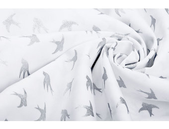 100% Katoen Vogeltjes Wit Zilver