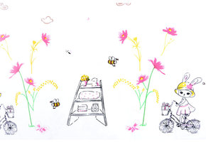 Dubbele rand Katoen lente fietsend konijntje