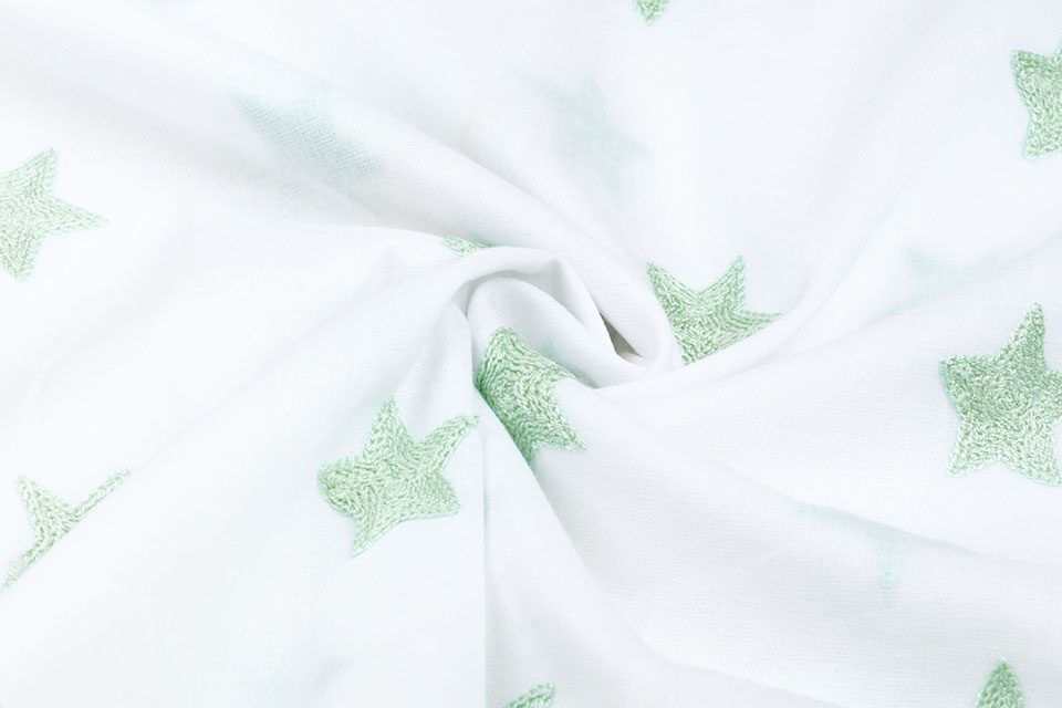 100% Katoen Sterren geborduurd Wit Mint Groen
