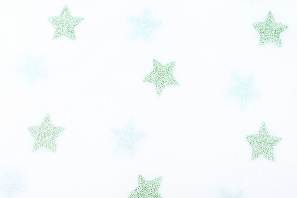 100% Cotton Stars embroidered White Mint Green