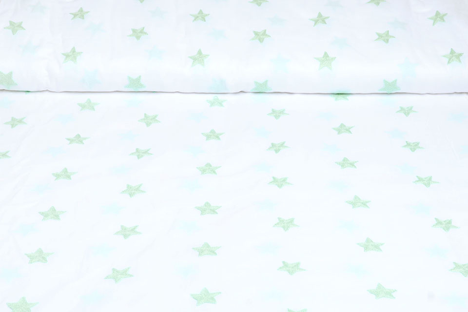 100% Cotton Stars embroidered White Mint Green