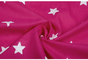100% Katoen Sterren geborduurd Fuchsia Wit
