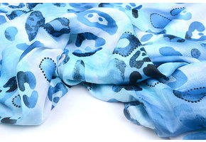 Chiffon Bedrukt Panterprint Watercolor Aqua