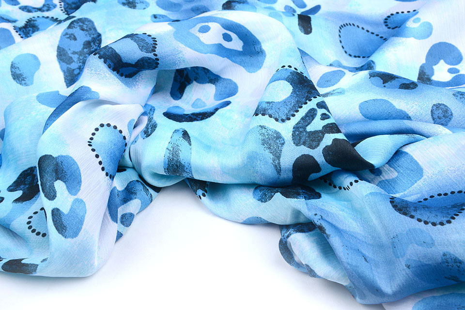 Chiffon Bedrukt Panterprint Watercolor Aqua