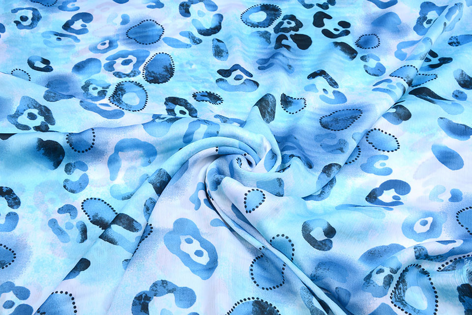 Chiffon Bedrukt Panterprint Watercolor Aqua